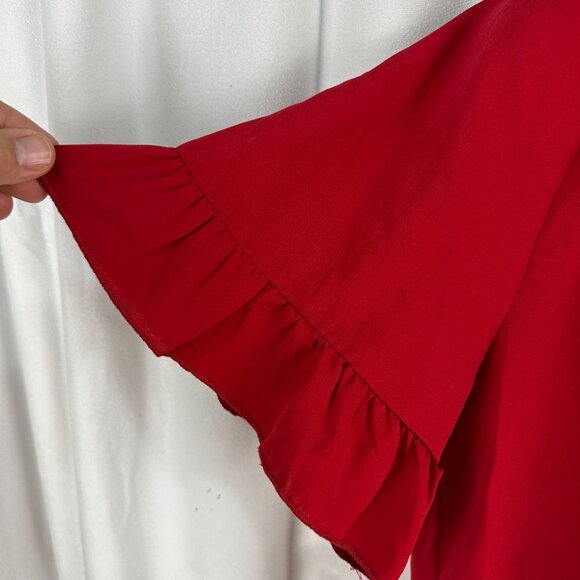 Shein Womens Ruffled Short Sleeve Blouse Size L 100% Polyester Red - Picture 3 of 7